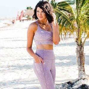 Zyia Active Light Lilac Floral Double Strap Sports Bra Size Large